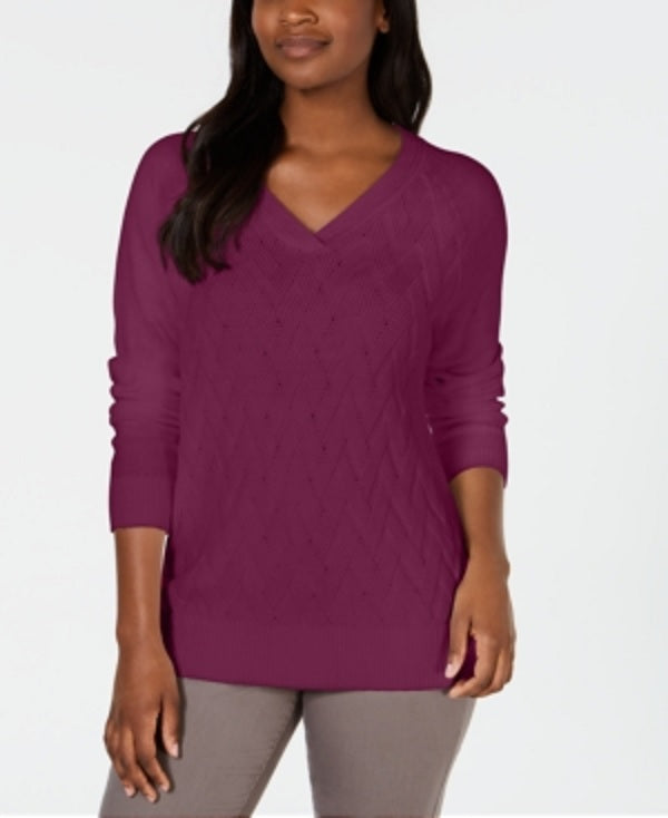 Karen Scott Suéter Feminino Basket Stitch Roxo Tamanho P