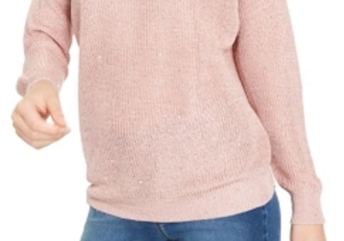 Suéter feminino de gola alta com recorte de lantejoulas Ethereal DC da INC International Concepts, rosa, tamanho XX-grande