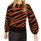 Suéter feminino Bar III com estampa de zebra e manga volumosa, laranja e gengibre, tamanho extrapequeno