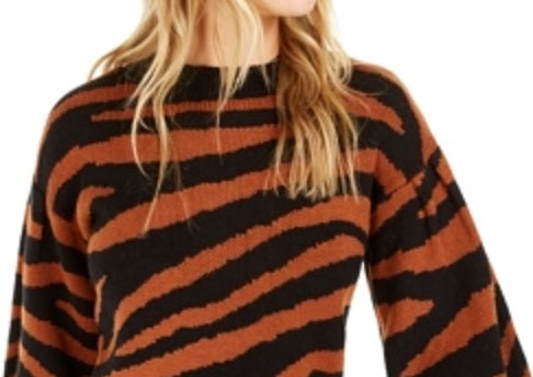 Suéter feminino Bar III com estampa de zebra e manga volumosa, laranja e gengibre, tamanho extrapequeno