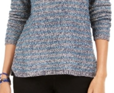 Suéter feminino listrado metálico com fios estilo &amp; co, azul, tamanho PP