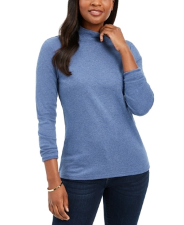 Karen Scott Blusa de gola alta feminina de algodão, azul, tamanho XX-G