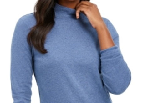 Karen Scott Blusa de gola alta feminina de algodão, azul, tamanho XX-G