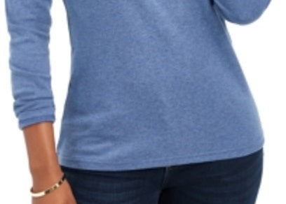 Karen Scott Blusa de gola alta feminina de algodão, azul, tamanho XX-G