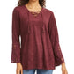 Blusa de camurça sintética com cadarço estilo &amp; co feminina, vinho, tamanho pequeno