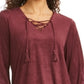 Blusa de camurça sintética com cadarço estilo &amp; co feminina, vinho, tamanho pequeno