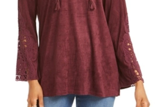 Blusa de camurça sintética com cadarço estilo &amp; co feminina, vinho, tamanho pequeno