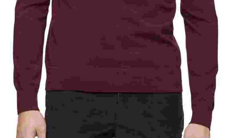 Suéter Calvin Klein Masculino de Lã Merino com Gola V Vermelho Tamanho Grande