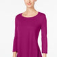 JM Collection Top Feminino Manga 3/4 Lisa Roxo Maduro Tamanho Pequeno Médio