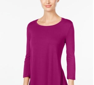 JM Collection Top Feminino Manga 3/4 Lisa Roxo Maduro Tamanho Pequeno Médio