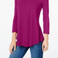 JM Collection Top Feminino Manga 3/4 Lisa Roxo Maduro Tamanho Pequeno Médio
