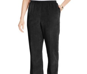 Calça feminina clássica de veludo cotelê Alfred Dunner, preta, tamanho 12-P