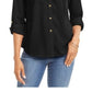 Camisa feminina Charter Club com botões frontais, preta, tamanho pequeno