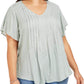 Blusa texturizada feminina estilo &amp; co, manga curta, verde, tamanho PP