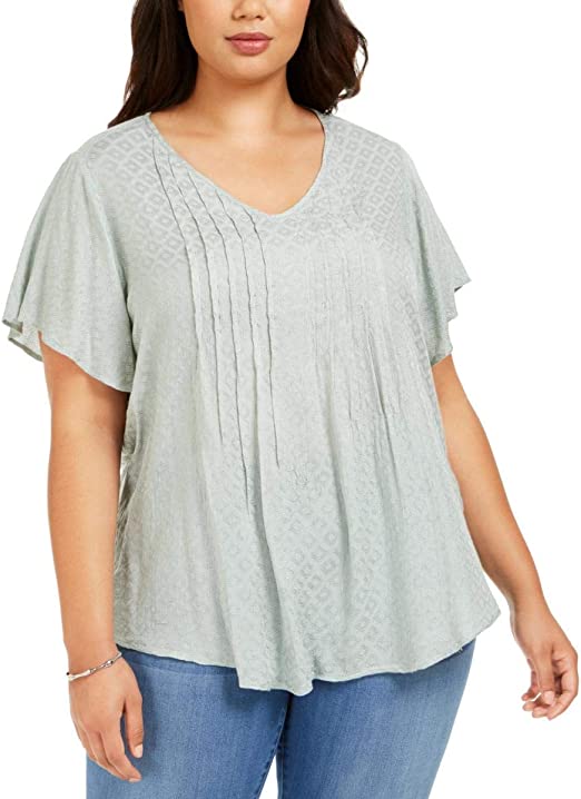 Blusa texturizada feminina estilo &amp; co, manga curta, verde, tamanho PP