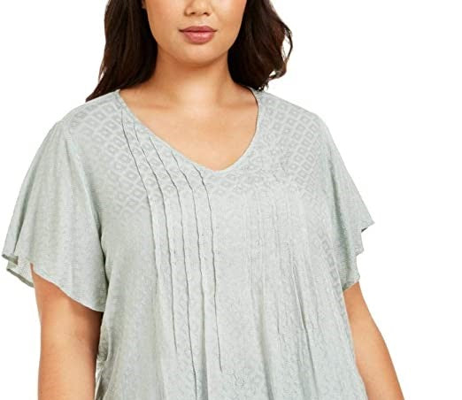 Blusa texturizada feminina estilo &amp; co, manga curta, verde, tamanho PP