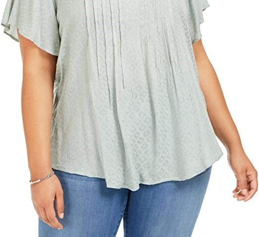 Blusa texturizada feminina estilo &amp; co, manga curta, verde, tamanho PP