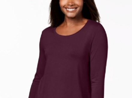 JM Collection Top feminino com decote redondo, vinho, tamanho extragrande