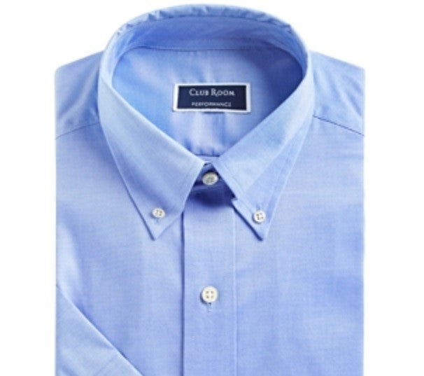 Camisa social masculina Club Room Pin Point resistente a rugas, azul, tamanho 14,5
