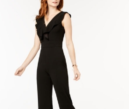 Macacão feminino Bar III com decote em V, sem mangas, corte estilo bota, preto, tamanho 6