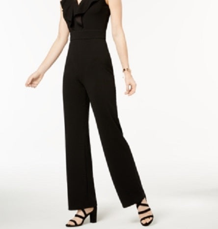 Macacão feminino Bar III com decote em V, sem mangas, corte estilo bota, preto, tamanho 6