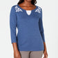 Blusa feminina Karen Scott de algodão bordado com camadas, azul, tamanho pequeno M