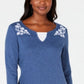 Blusa feminina Karen Scott de algodão bordado com camadas, azul, tamanho pequeno M