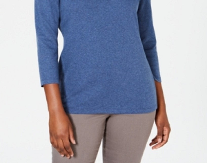 Blusa feminina Karen Scott de algodão bordado com camadas, azul, tamanho pequeno M