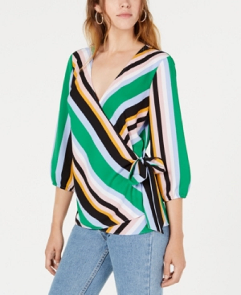 Blusa feminina listrada Bar III, verde, tamanho X-S
