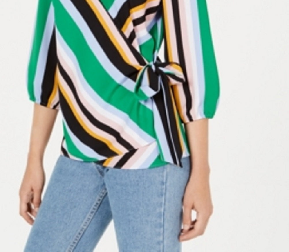 Blusa feminina listrada Bar III, verde, tamanho X-S
