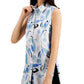 Blusa feminina Alfani com botões e estampa de malha, azul, tamanho pequeno GG