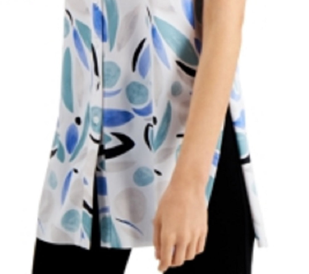 Blusa feminina Alfani com botões e estampa de malha, azul, tamanho pequeno GG