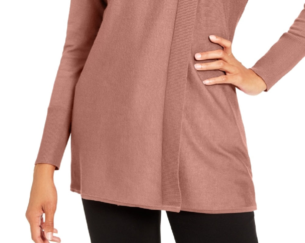 Suéter feminino JM Collection com gola alta e capuz, rosa, tamanho extragrande