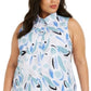 Blusa túnica feminina Alfani com estampa e botões, azul, tamanho 0X
