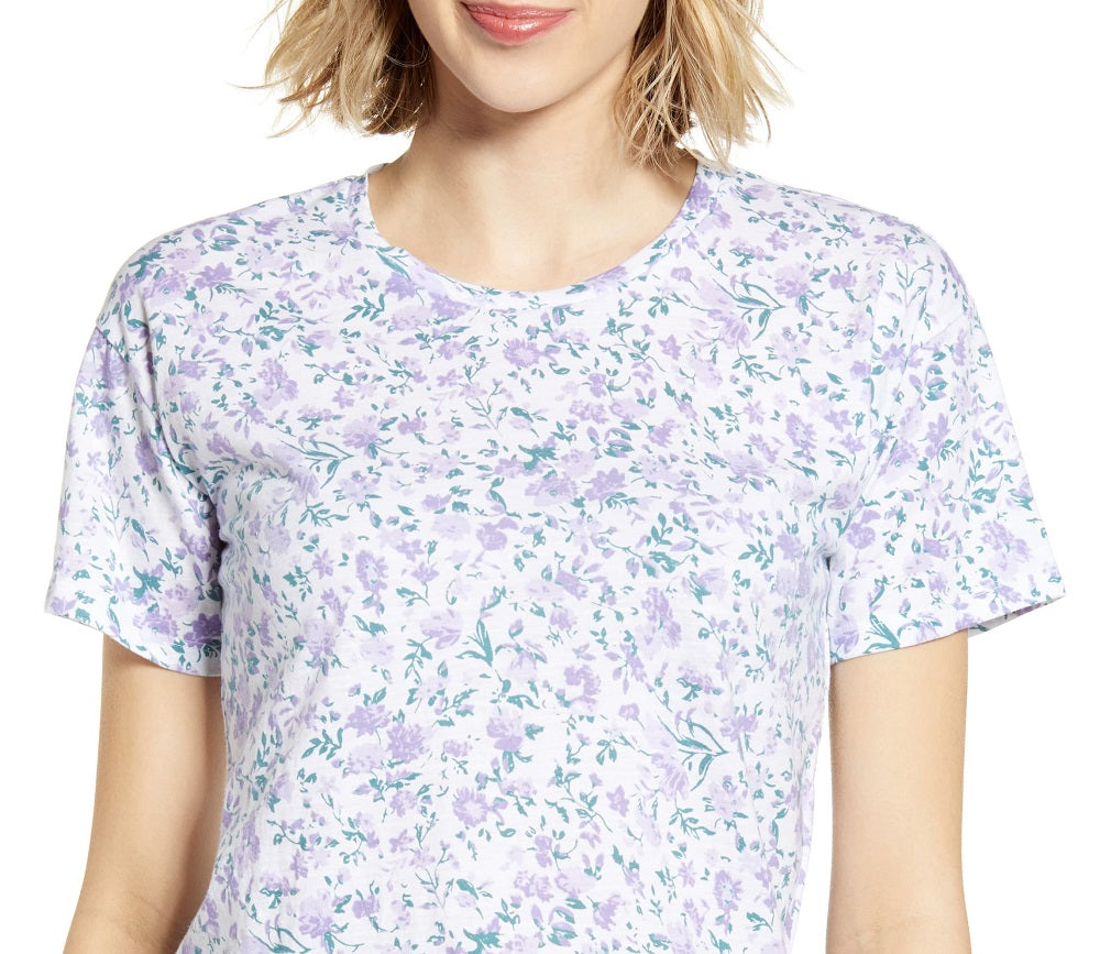 Camisetas femininas Lucky Brand, camiseta floral, branca, tamanho médio