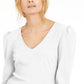 Blusa feminina canelada com ombros bufantes da INC International Concepts, branca, tamanho pequeno P
