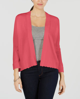 Cardigan feminino aberto de malha texturizada Charter Club, rosa, tamanho grande