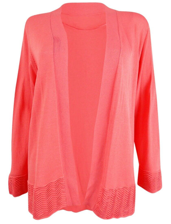 Cardigan feminino aberto de malha texturizada Charter Club, rosa, tamanho grande