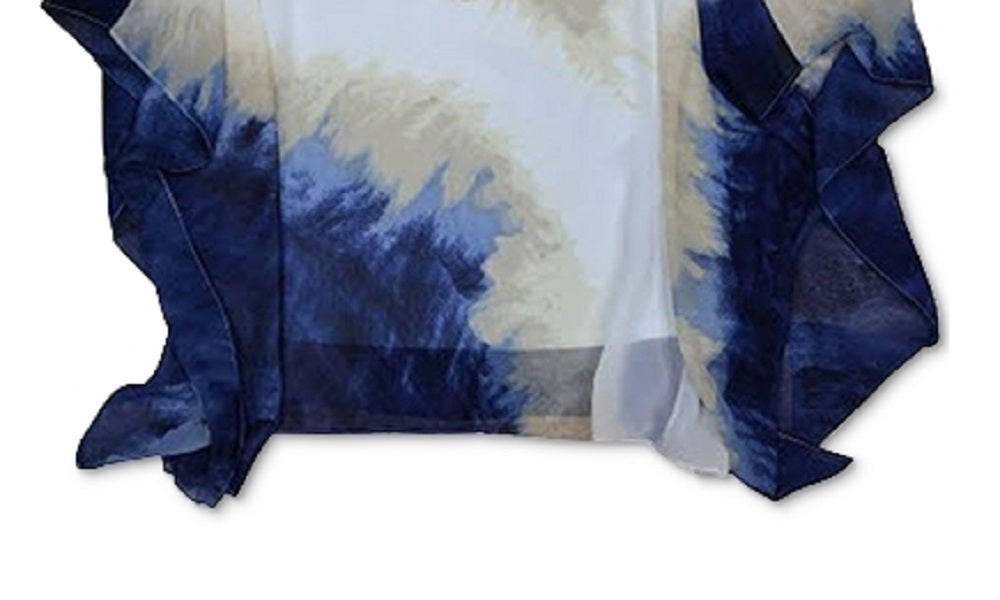 JM Collection Top poncho feminino estampado com acabamento em crochê, azul, tamanho X-S
