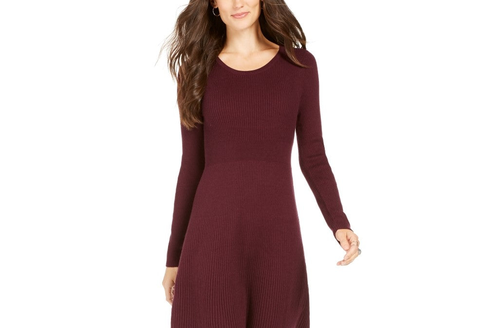 Vestido suéter de malha canelada feminino Style &amp; Co, roxo, tamanho médio