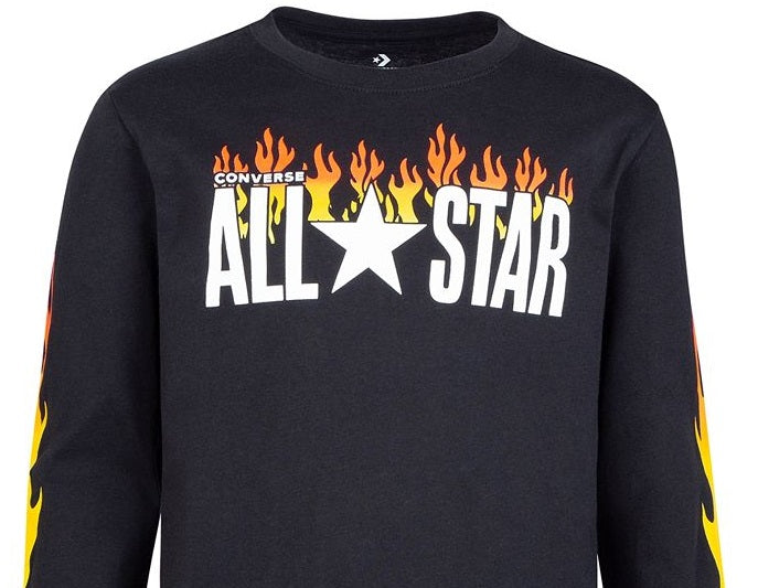 Camiseta Converse Big Boy's All Star Flames Logo Preta Tamanho Médio