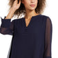 Charter Club Top feminino pequeno com manga transparente, azul, tamanho P/SM