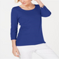 Blusa feminina Karen Scott de algodão com manga 3/4, azul, tamanho pequeno