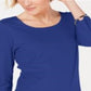 Blusa feminina Karen Scott de algodão com manga 3/4, azul, tamanho pequeno
