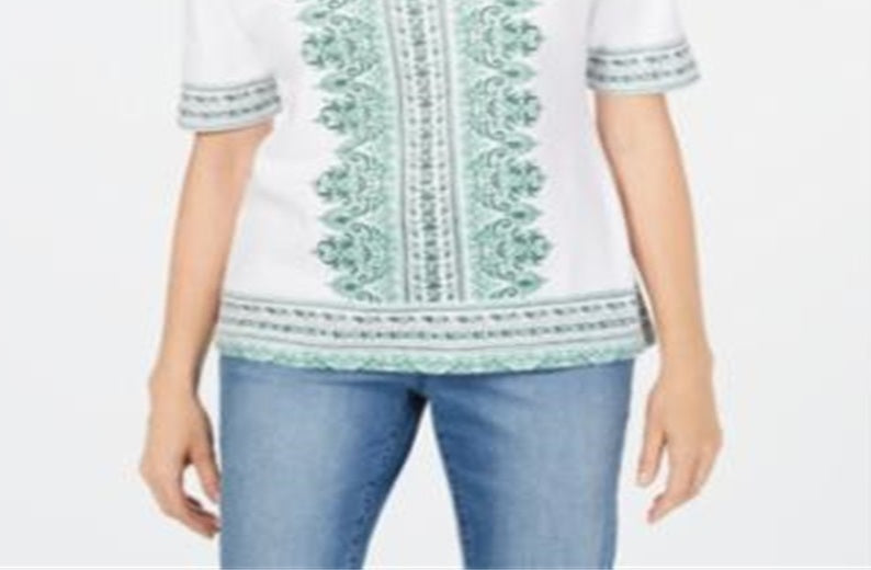 Blusa feminina Karen Scott estampada manga curta branca tamanho pequeno