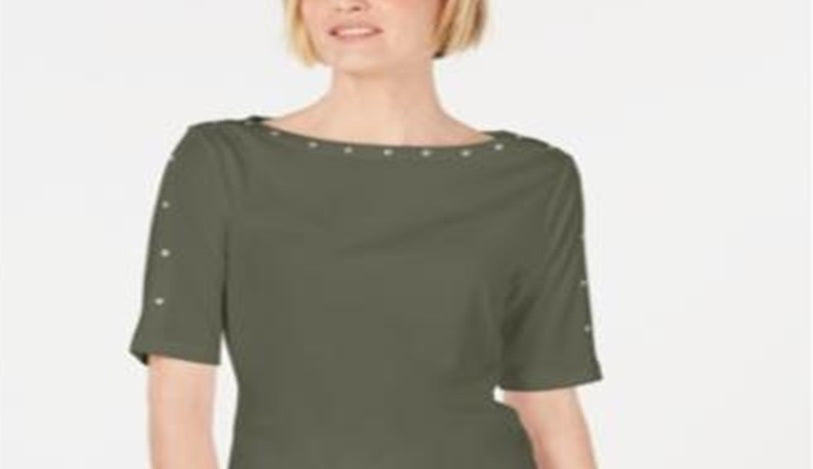 Karen Scott Top Feminino com Decote Canoa e Botões Verde Tamanho P