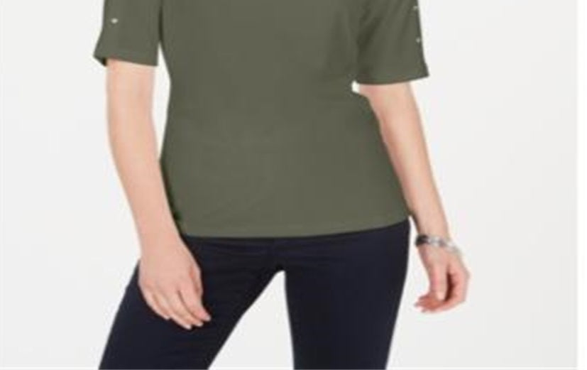 Karen Scott Top Feminino com Decote Canoa e Botões Verde Tamanho P