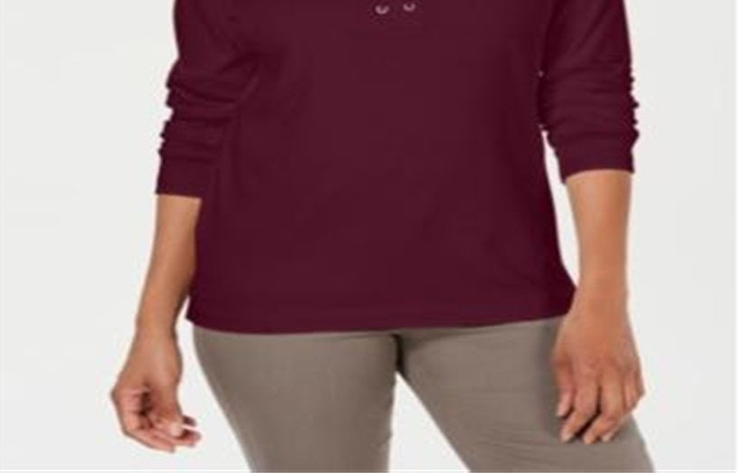 Karen Scott Blusa Feminina Manga Longa Gola Redonda Amarrada Tamanho XS