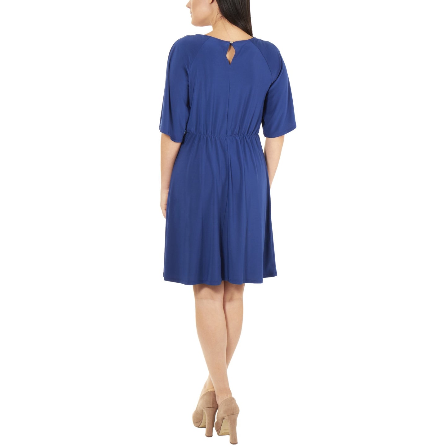 Vestido feminino com mangas raglan e cotovelo da NY Collection, tamanho azul marinho, pequeno e médio