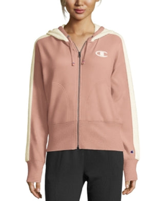 Moletom com capuz Champion Heritage Herringbone com zíper, rosa, tamanho grande, feminino